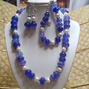 Genuine Purple Jade And Freshwater Pearl Necklace Jewelry Set